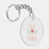 Schattige konijn Happy Valentine's Day | Button Sl Sleutelhanger (Voorkant Links)