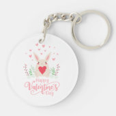 Schattige konijn Happy Valentine's Day | Button Sl Sleutelhanger (Achterkant)