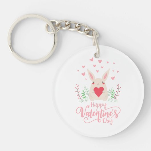 Schattige konijn Happy Valentine's Day | Button Sl Sleutelhanger (Voorkant)