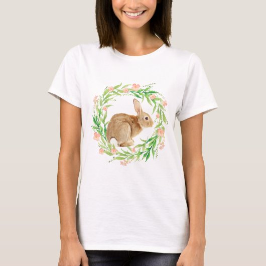 Schattige konijn in bloemenkrans t-shirt (Voorkant)