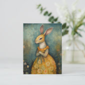 Schattige konijn in een gele bloemenjurk briefkaart (Staand voorkant)