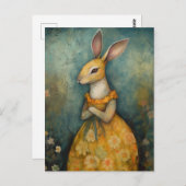 Schattige konijn in een gele bloemenjurk briefkaart (Voorkant / Achterkant)