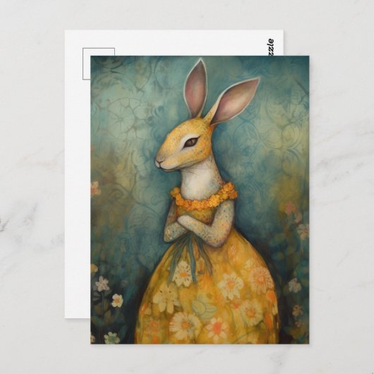 Schattige konijn in een gele bloemenjurk briefkaart (Voorkant / Achterkant)