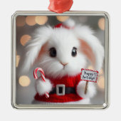 Schattige konijn in een kerstkostuum metalen ornament (Voorkant)