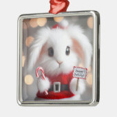 Schattige konijn in een kerstkostuum metalen ornament (Links)