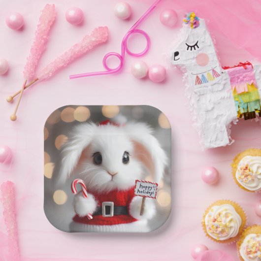 Schattige konijn in een kerstkostuum papieren bordje (Feest)