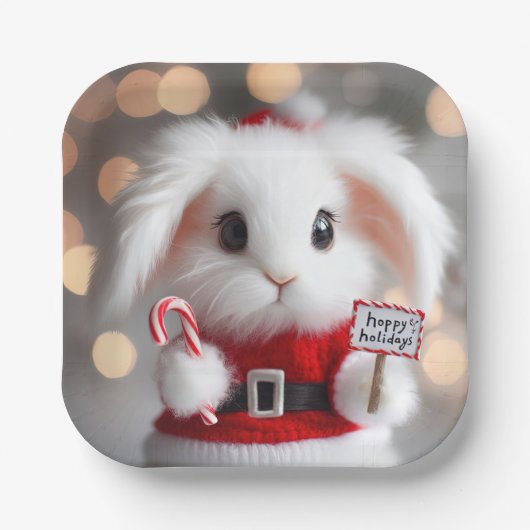 Schattige konijn in een kerstkostuum papieren bordje (Voorkant)