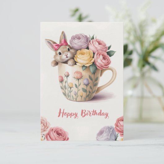 Schattige konijn in een kopje kaart (Staand voorkant)