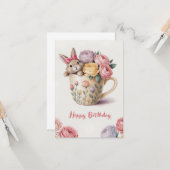 Schattige konijn in een kopje kaart (Voorkant / Achterkant in situ)