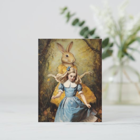 Schattige konijn in geel met  Alice Briefkaart (Staand voorkant)