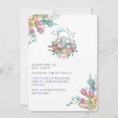 Schattige konijn in mand & tulp bloemetjes paasbru kaart (Achterkant)