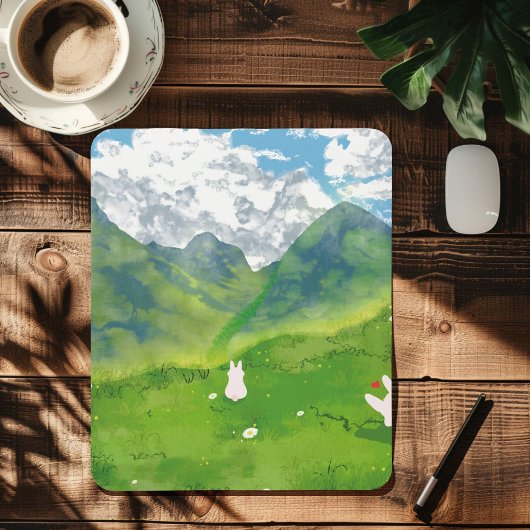 Schattige konijn in Mountain Uitzicht Mousepad Muismat