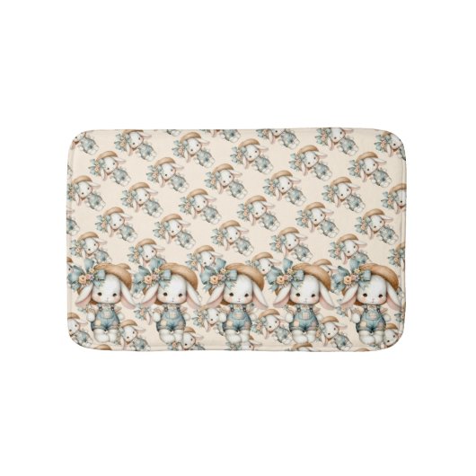 Schattige konijn in Overalls met Straw Pet & Bow Badmat (Voorkant)