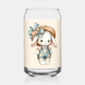Schattige konijn in Overalls met Straw Pet & Bow Blikvorm Glas (Achterkant)