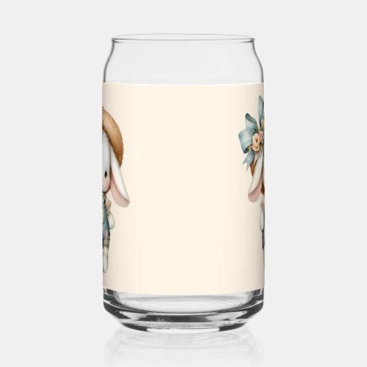 Schattige konijn in Overalls met Straw Pet & Bow Blikvorm Glas (Rechts)