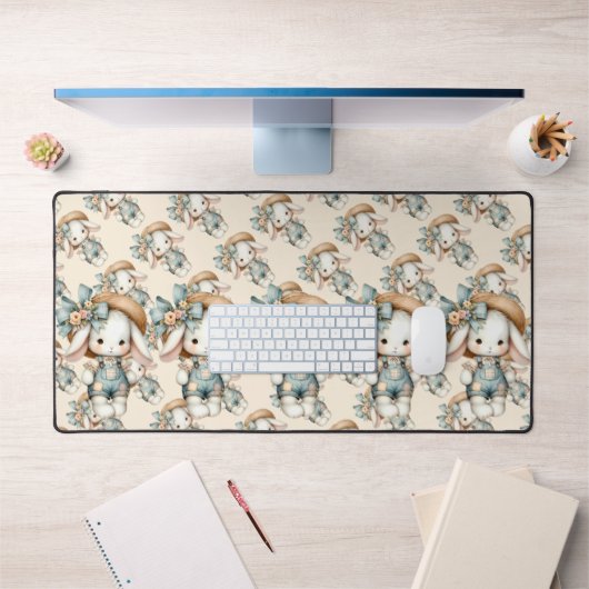 Schattige konijn in Overalls met Straw Pet & Bow Bureaumat (Kantoor 1)