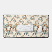 Schattige konijn in Overalls met Straw Pet & Bow Bureaumat (Keyboard & Muis)