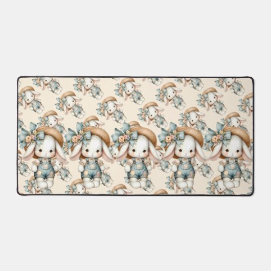 Schattige konijn in Overalls met Straw Pet & Bow Bureaumat (Voorkant)
