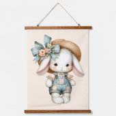 Schattige konijn in Overalls met Straw Pet & Bow Hangend Wandkleed (Voorkant)