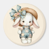 Schattige konijn in Overalls met Straw Pet & Bow Magneet (Voorkant)