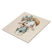Schattige konijn in Overalls met Straw Pet & Bow Tegeltje (Zijkant)