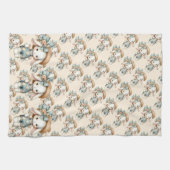 Schattige konijn in Overalls met Straw Pet & Bow Theedoek (Horizontaal)