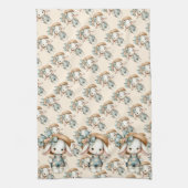 Schattige konijn in Overalls met Straw Pet & Bow Theedoek (Verticaal)