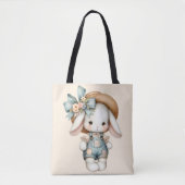 Schattige konijn in Overalls met Straw Pet & Bow Tote Bag (Voorkant)