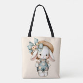Schattige konijn in Overalls met Straw Pet & Bow Tote Bag (Achterkant)