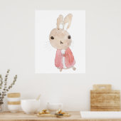 schattige konijn in rode jas waterverf 2023 poster (Keuken)