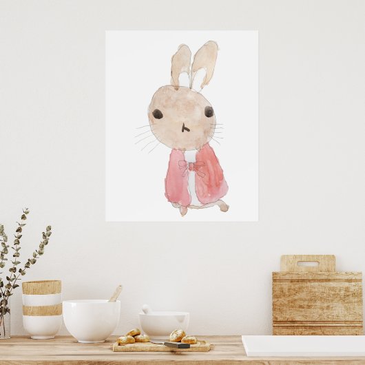 schattige konijn in rode jas waterverf 2023 poster (Keuken)