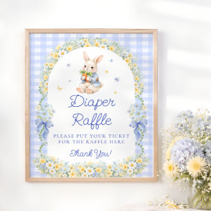Schattige Konijn Jongen Baby Shower Luier Raffle Poster