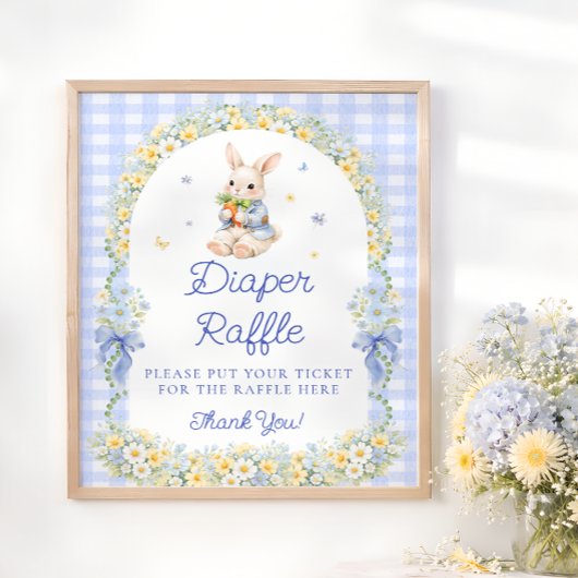 Schattige Konijn Jongen Baby Shower Luier Raffle Poster