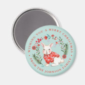 Schattige Konijn Kerst Vakantie Naam blauw Magneet (Voorkant / Achterkant)