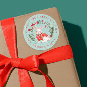 Schattige Konijn Kerst Vakantie Naam blauw Ronde Sticker