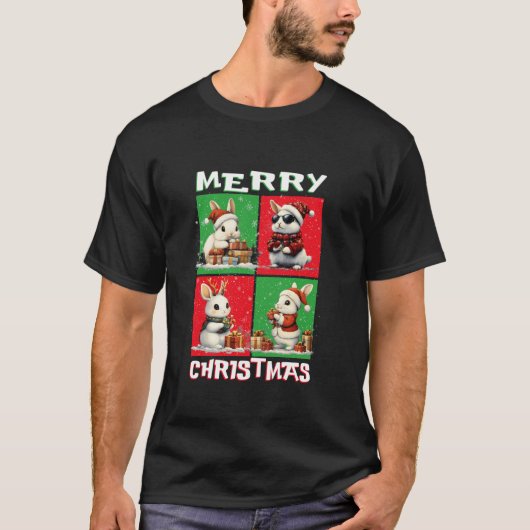 Schattige konijn Kerstdieren Lover Vrolijk Kerstfe T-shirt (Voorkant)