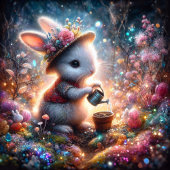 Schattige konijn kleurrijke sprankelende tuin Pase Feestdagenkaart