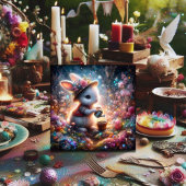 Schattige konijn kleurrijke sprankelende tuin Pase Feestdagenkaart