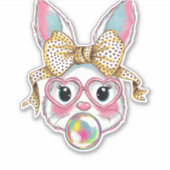 Schattige konijn konijn konijnengezicht Blowing Bu Sticker (Voorkant)