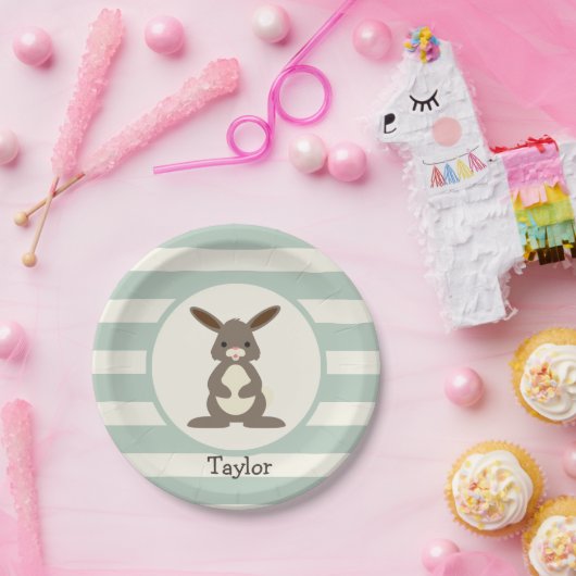 Schattige konijn, konijn op Light Sage Green Papieren Bordje (Feest)