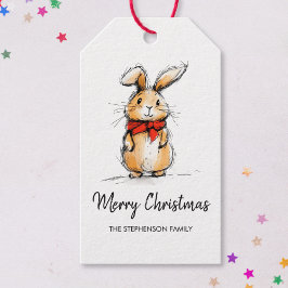 Schattige Konijn Konijn Schets Prettig Kerstfeest Cadeaulabel