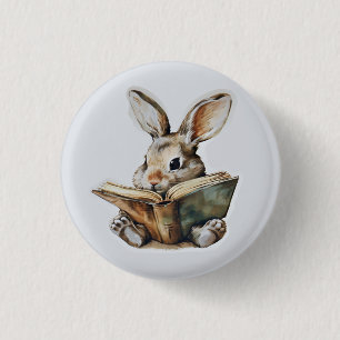 Schattige konijn lezen boek retro kinderen ronde button 3,2 cm