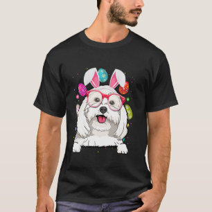 Schattige Konijn Maltese Hond Gezicht Paaseieren P T-shirt