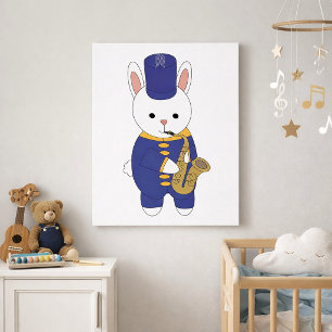 Schattige Konijn Marching Band Saxofonist in Blauw Poster
