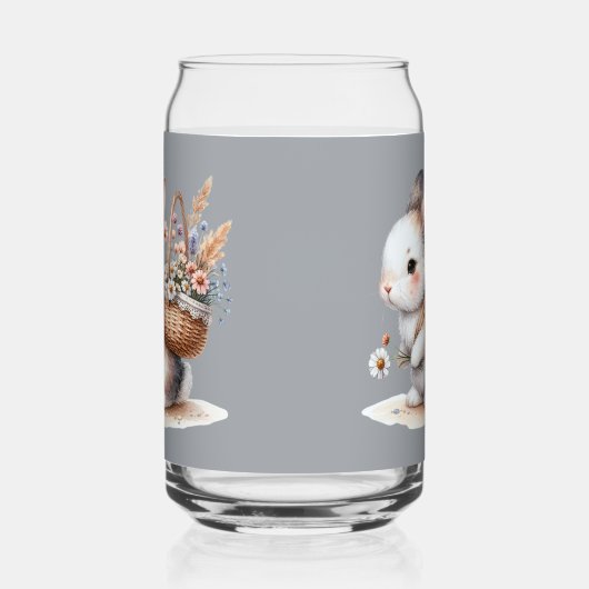 Schattige konijn met bloemen Waterverf Art Blikvorm Glas (Rechts)