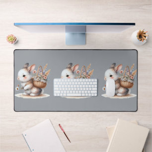 Schattige konijn met bloemen Waterverf Art Bureaumat