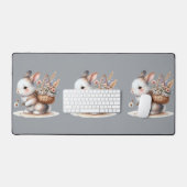 Schattige konijn met bloemen Waterverf Art Bureaumat (Keyboard & Muis)