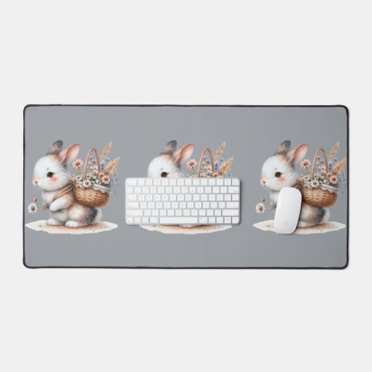 Schattige konijn met bloemen Waterverf Art Bureaumat (Keyboard & Muis)