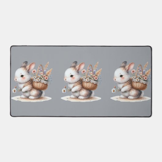 Schattige konijn met bloemen Waterverf Art Bureaumat (Voorkant)