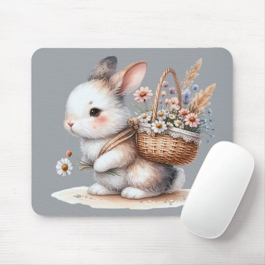 Schattige konijn met bloemen Waterverf Art Muismat (Met muis)